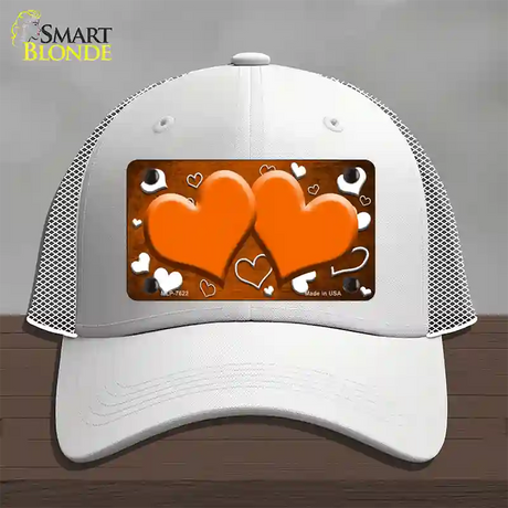 Orange White Love Hearts Oil Rubbed Novelty License Plate Hat Mesh / White