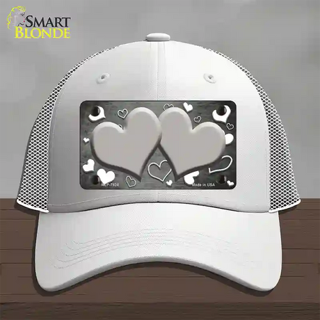 Gray White Love Hearts Oil Rubbed Novelty License Plate Hat Mesh / White