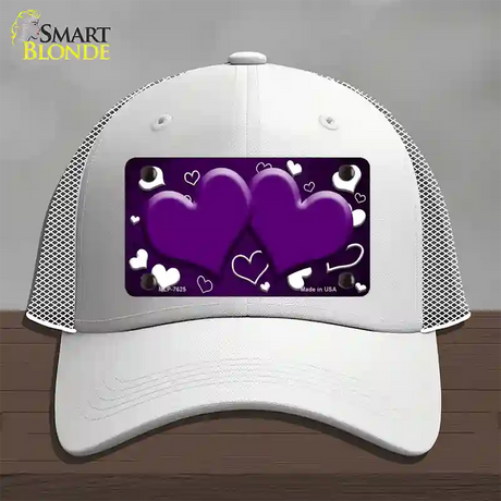 Purple White Love Hearts Oil Rubbed Novelty License Plate Hat Mesh / White