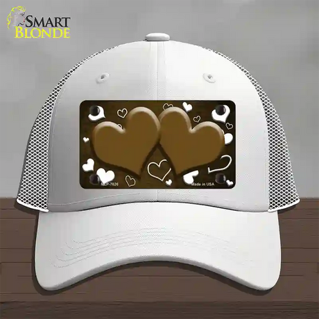 Brown White Love Hearts Oil Rubbed Novelty License Plate Hat Mesh / White