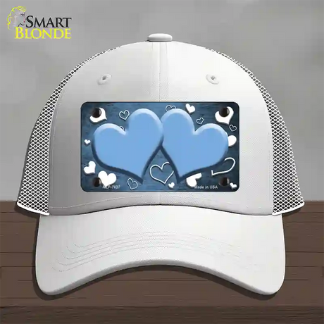 Light Blue White Love Hearts Oil Rubbed Novelty License Plate Hat Mesh / White