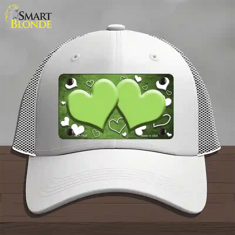 Lime Green White Love Hearts Oil Rubbed Novelty License Plate Hat Mesh / White