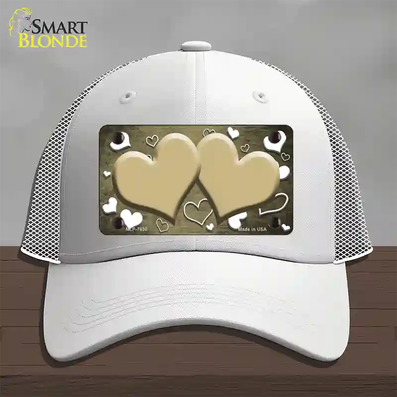 Gold White Love Hearts Oil Rubbed Novelty License Plate Hat Mesh / White