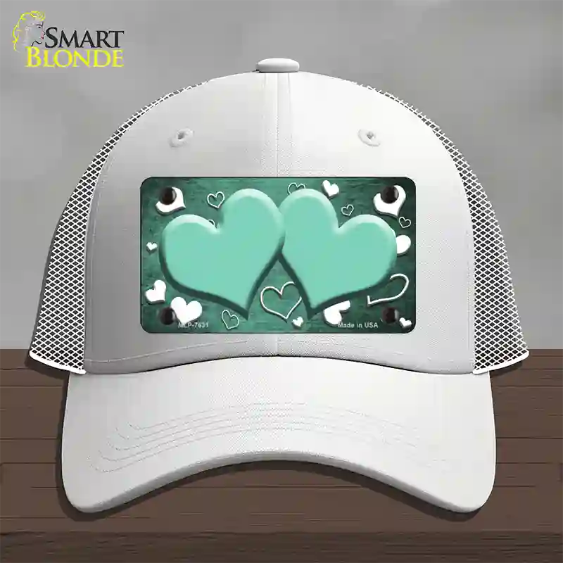 Mint White Love Hearts Oil Rubbed Novelty License Plate Hat Mesh / White