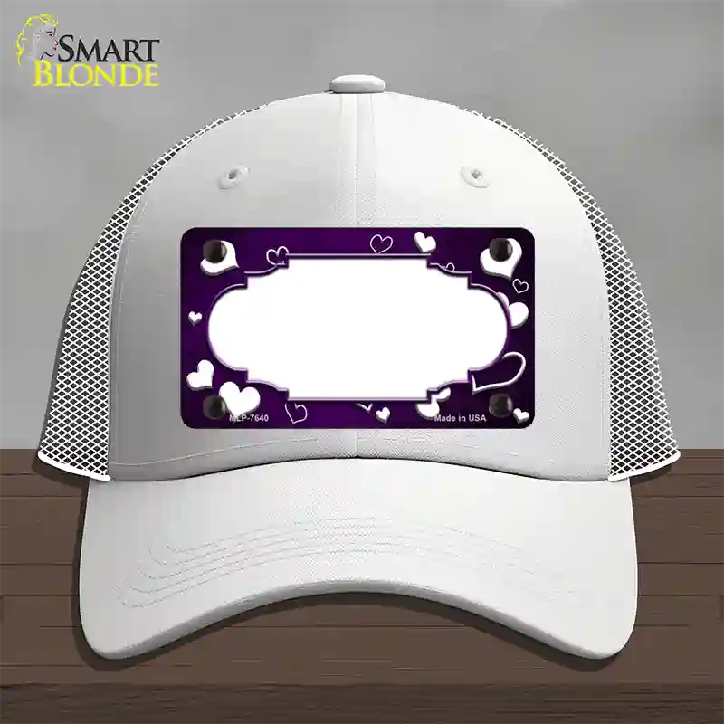 Purple White Love Scallop Oil Rubbed Novelty License Plate Hat Mesh / White