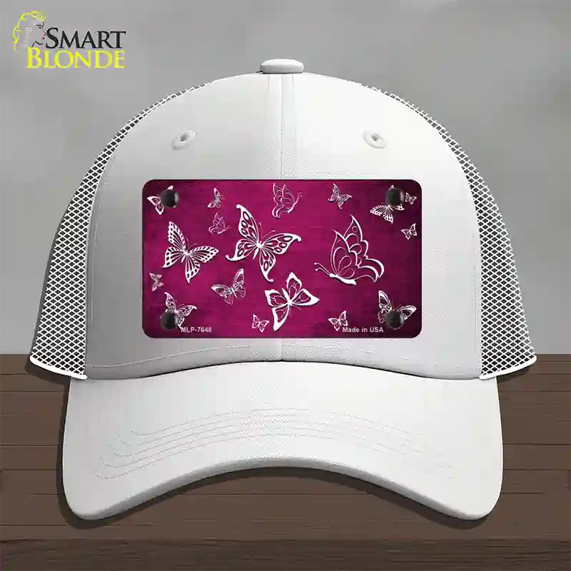 Pink White Butterfly Oil Rubbed Novelty License Plate Hat Mesh / White