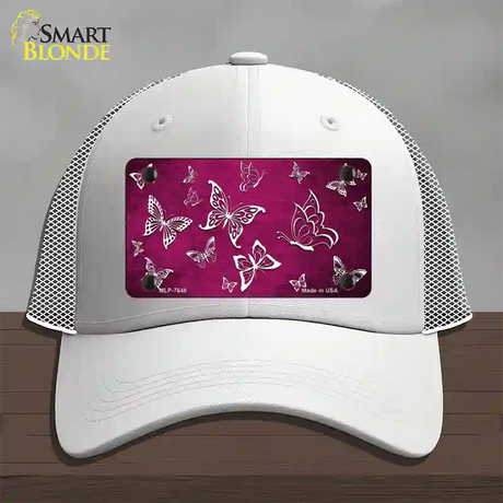 Pink White Butterfly Oil Rubbed Novelty License Plate Hat Mesh / White