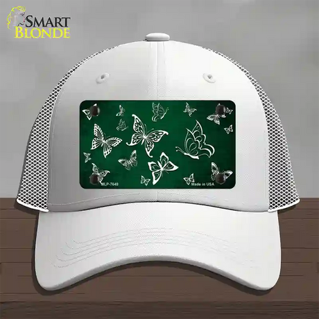 Green White Butterfly Oil Rubbed Novelty License Plate Hat Mesh / White