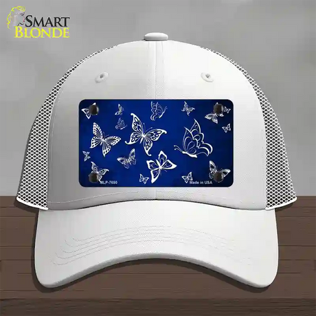 Blue White Butterfly Oil Rubbed Novelty License Plate Hat Mesh / White