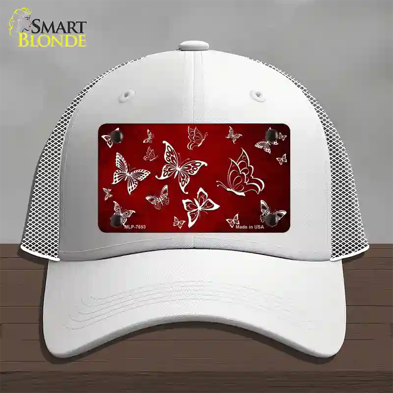 Red White Butterfly Oil Rubbed Novelty License Plate Hat Mesh / White