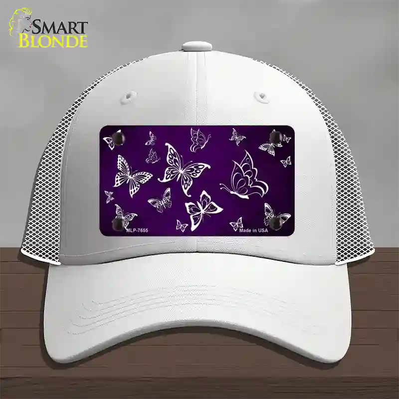 Purple White Butterfly Oil Rubbed Novelty License Plate Hat Mesh / White