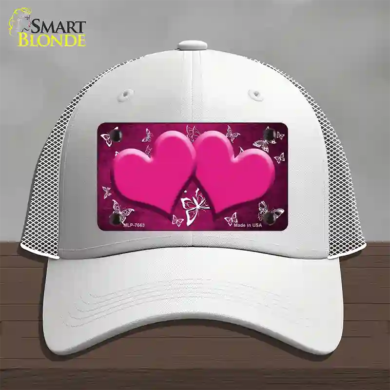 Pink White Hearts Butterfly Oil Rubbed Novelty License Plate Hat Mesh / White