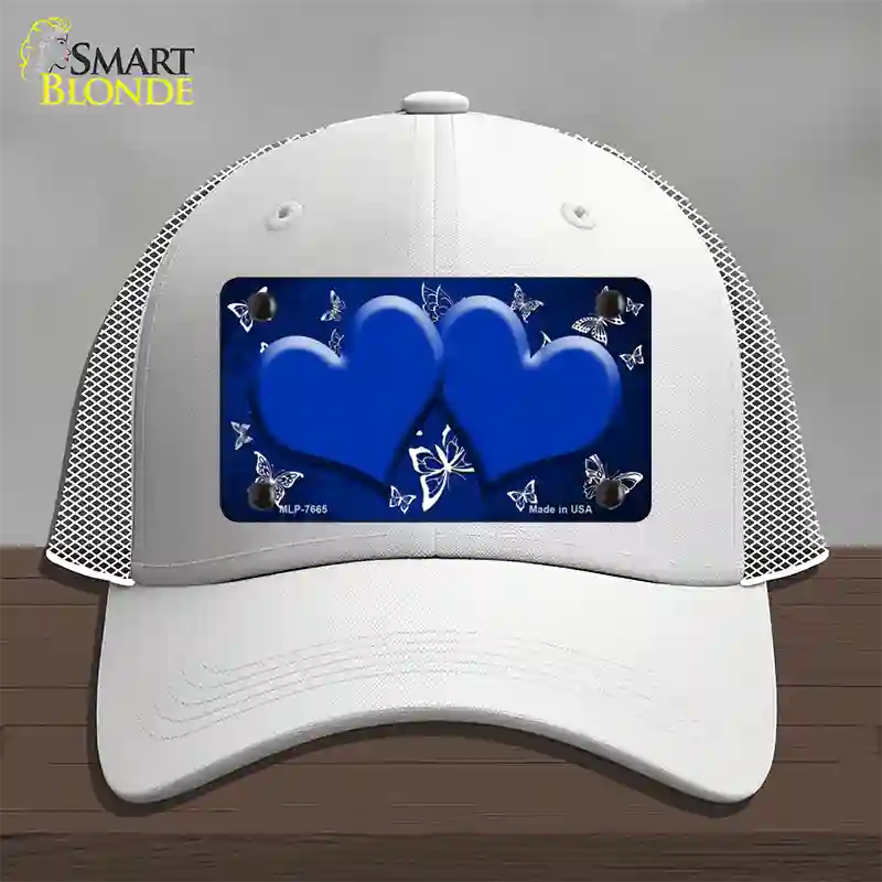 Blue White Hearts Butterfly Oil Rubbed Novelty License Plate Hat Mesh / White