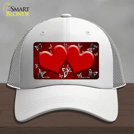 Red White Hearts Butterfly Oil Rubbed Novelty License Plate Hat Mesh / White