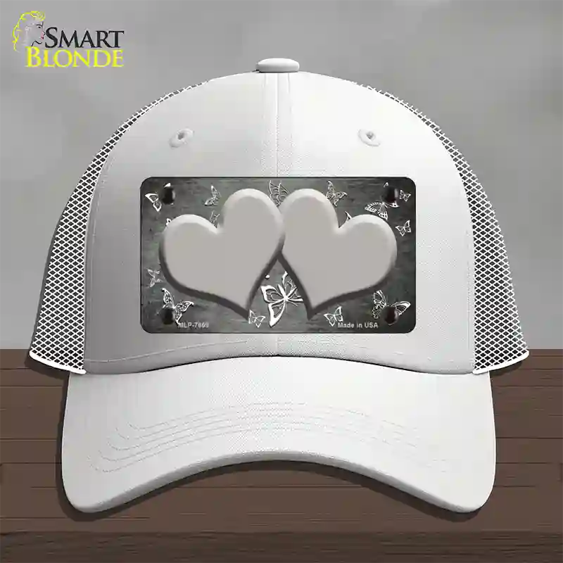 Gray White Hearts Butterfly Oil Rubbed Novelty License Plate Hat Mesh / White