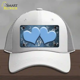 Light Blue White Hearts Butterfly Oil Rubbed Novelty License Plate Hat Mesh / White