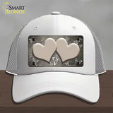 Tan White Hearts Butterfly Oil Rubbed Novelty License Plate Hat Mesh / White