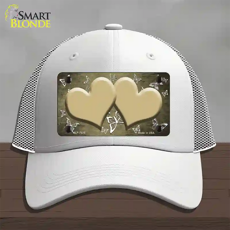 Gold White Hearts Butterfly Oil Rubbed Novelty License Plate Hat Mesh / White