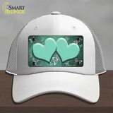 Mint White Hearts Butterfly Oil Rubbed Novelty License Plate Hat Mesh / White