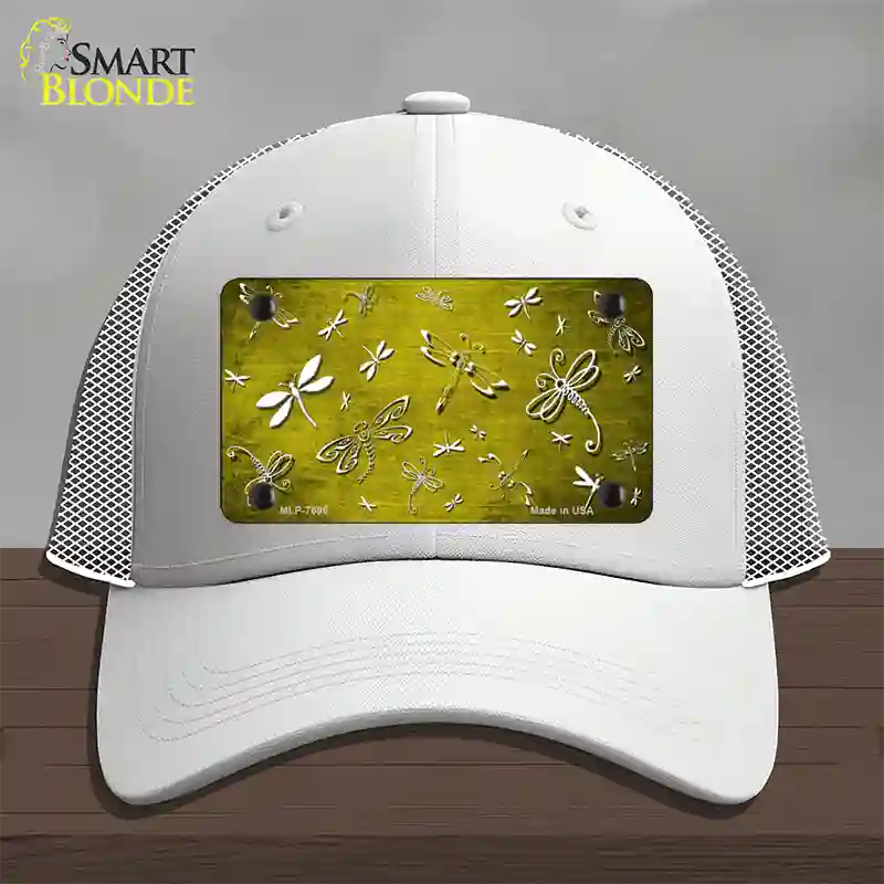 Yellow White Dragonfly Oil Rubbed Novelty License Plate Hat Mesh / White