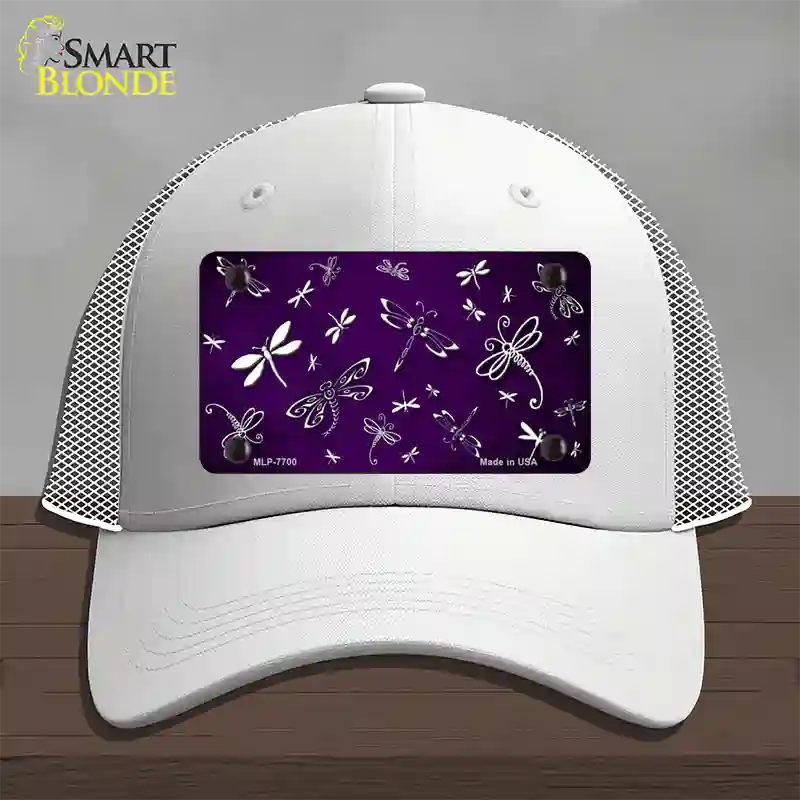 Purple White Dragonfly Oil Rubbed Novelty License Plate Hat Mesh / White