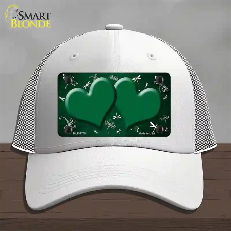 Green White Dragonfly Hearts Oil Rubbed Novelty License Plate Hat Mesh / White