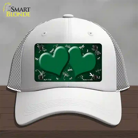 Green White Dragonfly Hearts Oil Rubbed Novelty License Plate Hat Mesh / White