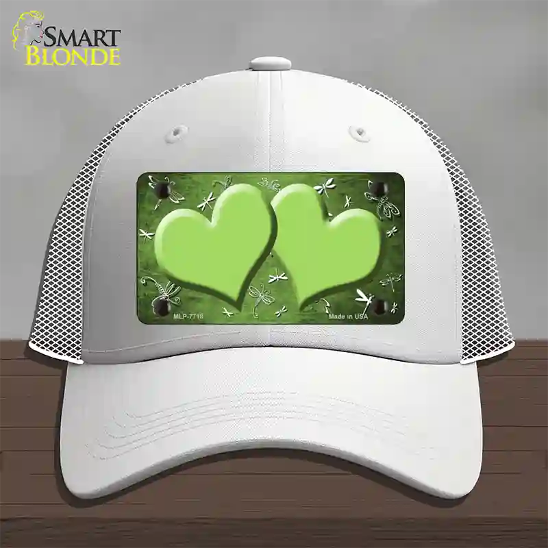 Lime Green White Dragonfly Hearts Oil Rubbed Novelty License Plate Hat Mesh / White