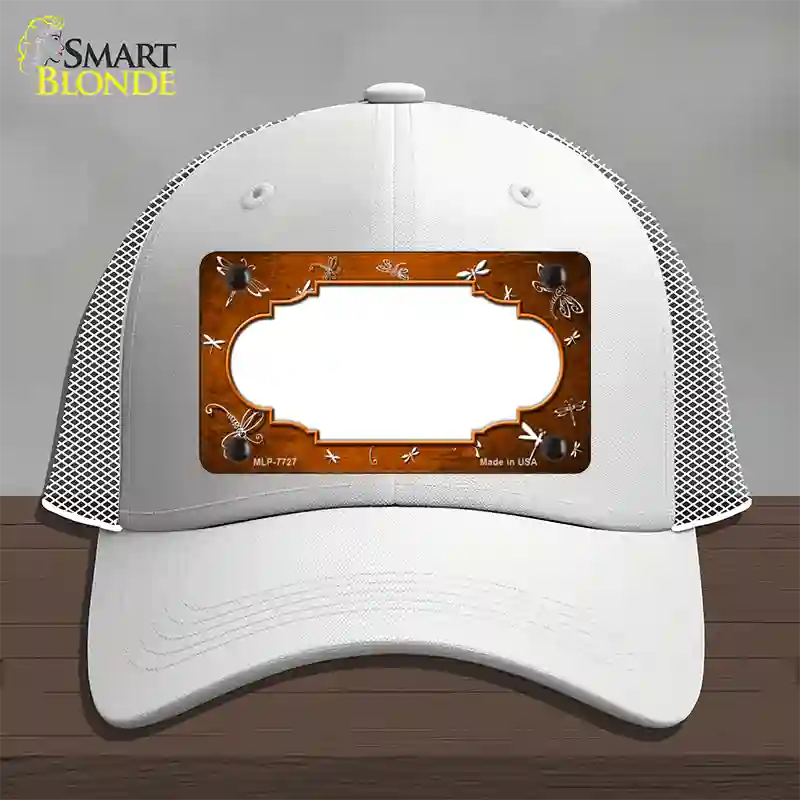 Orange White Dragonfly Scallop Oil Rubbed Novelty License Plate Hat Mesh / White