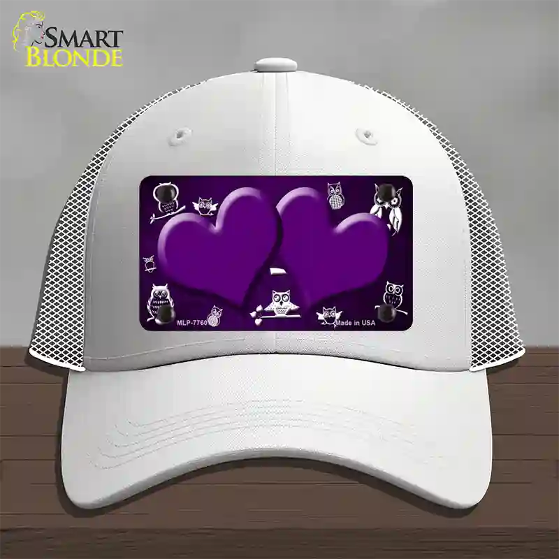 Purple White Owl Hearts Oil Rubbed Novelty License Plate Hat Mesh / White