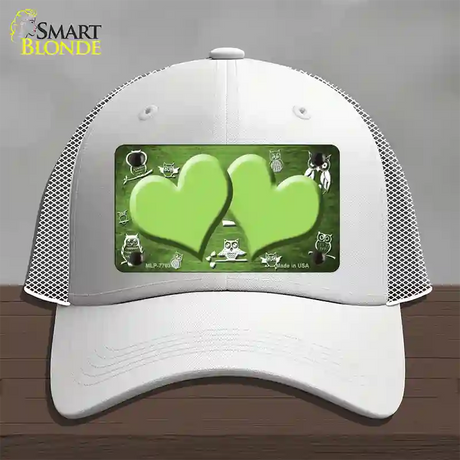 Lime Green White Owl Hearts Oil Rubbed Novelty License Plate Hat Mesh / White