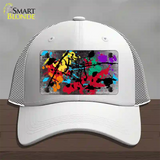 Black White Splatter Oil Rubbed Novelty License Plate Hat Mesh / White