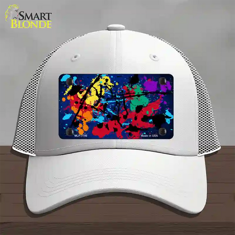 Blue Splatter Oil Rubbed Novelty License Plate Hat Mesh / White