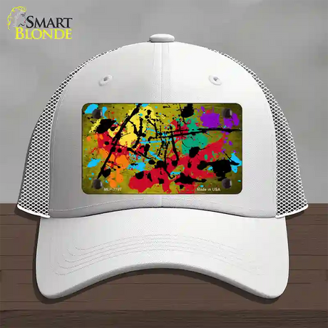 Yellow Splatter Oil Rubbed Novelty License Plate Hat Mesh / White