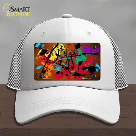 Orange Splatter Oil Rubbed Novelty License Plate Hat Mesh / White