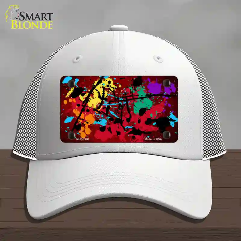 Red Splatter Oil Rubbed Novelty License Plate Hat Mesh / White