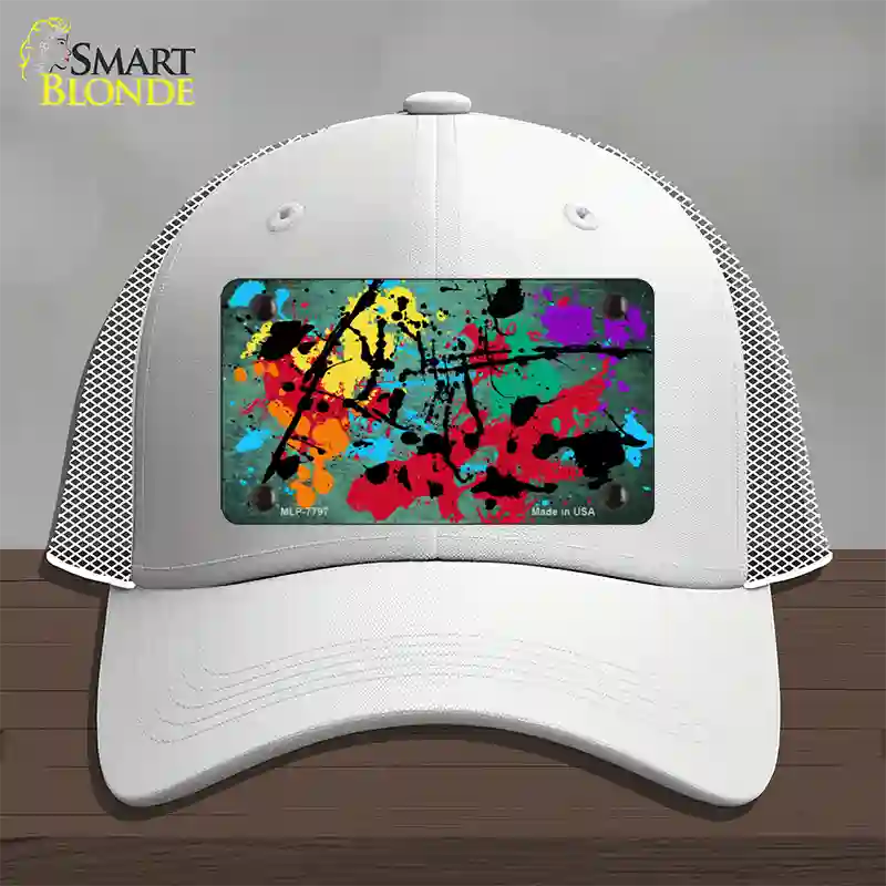 Mint Splatter Oil Rubbed Novelty License Plate Hat Mesh / White