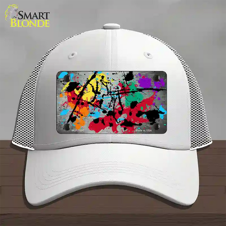 White Splatter Oil Rubbed Novelty License Plate Hat Mesh / White