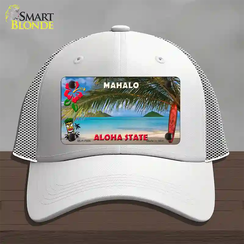 Blank Mahalo Hawaii State Novelty License Plate Hat Mesh / White