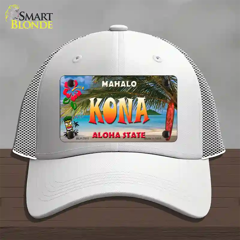 Kona Hawaii State Novelty License Plate Hat Mesh / White