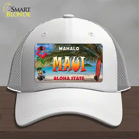 Maui Hawaii State Novelty License Plate Hat Mesh / White