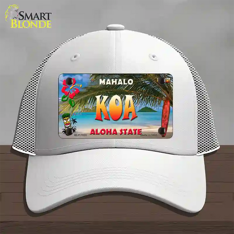 Koa Hawaii State Novelty License Plate Hat Mesh / White