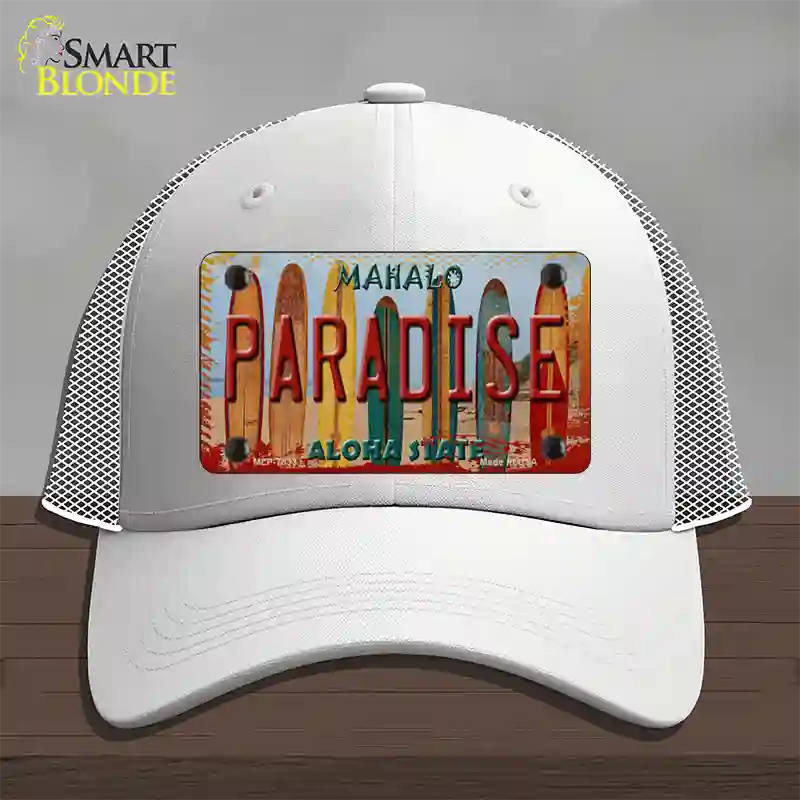 Paradise Surfboards Hawaii State Novelty License Plate Hat Mesh / White