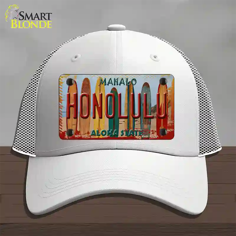 Honolulu Surfboards Hawaii State Novelty License Plate Hat Mesh / White