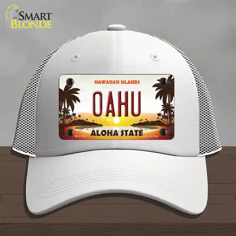 Oahu Hawaiian Islands Novelty License Plate Hat Mesh / White