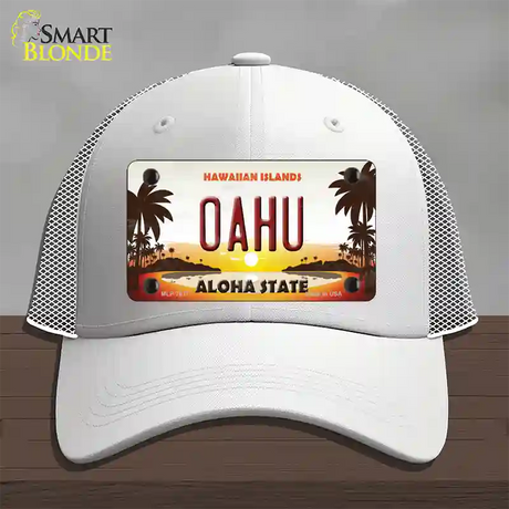 Oahu Hawaiian Islands Novelty License Plate Hat Mesh / White