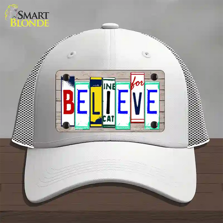 Believe License Plate Art Wood Novelty License Plate Hat Mesh / White