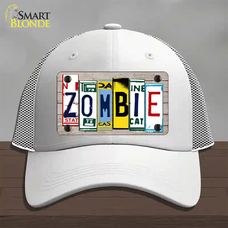 Zombie License Plate Art Wood Novelty License Plate Hat Mesh / White