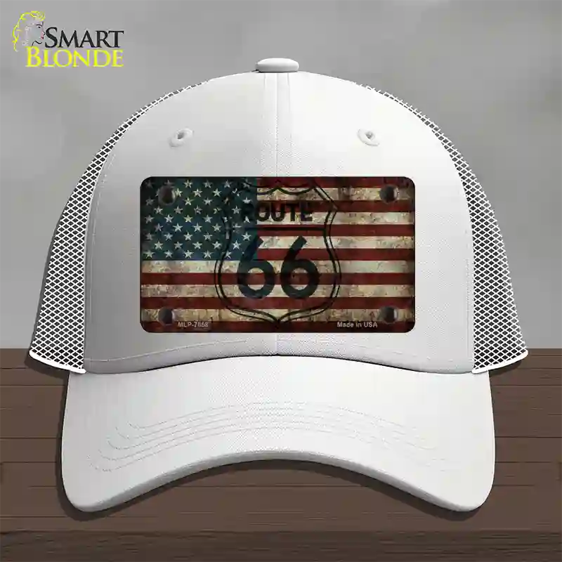 Route 66 American Flag Transparent Novelty License Plate Hat Mesh / White