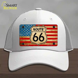 Route 66 American Flag Novelty License Plate Hat Mesh / White